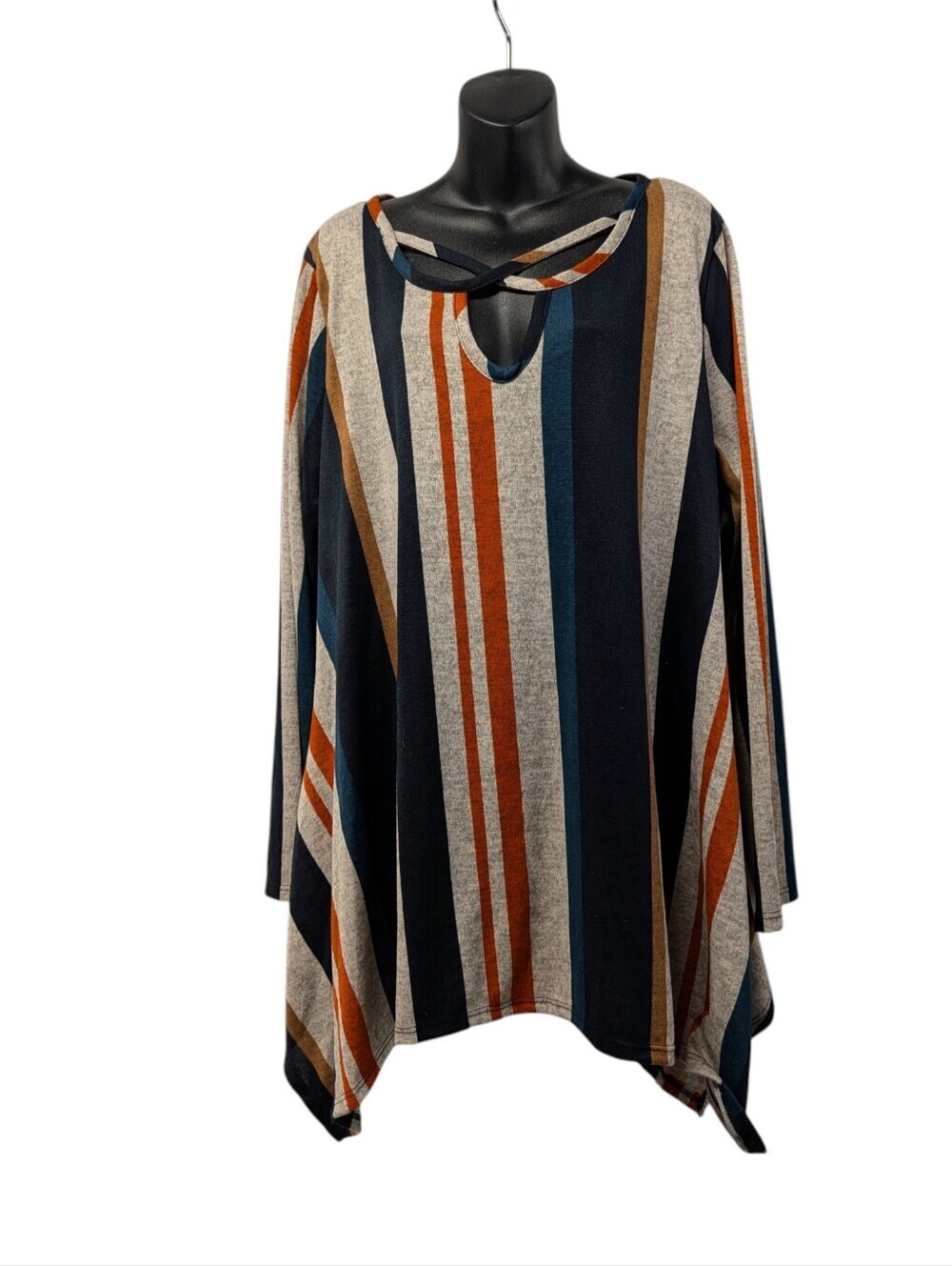 Spin USA Womens Plus Size 3XL Striped Criss Cross Neck Long Sleeve Top Sweater